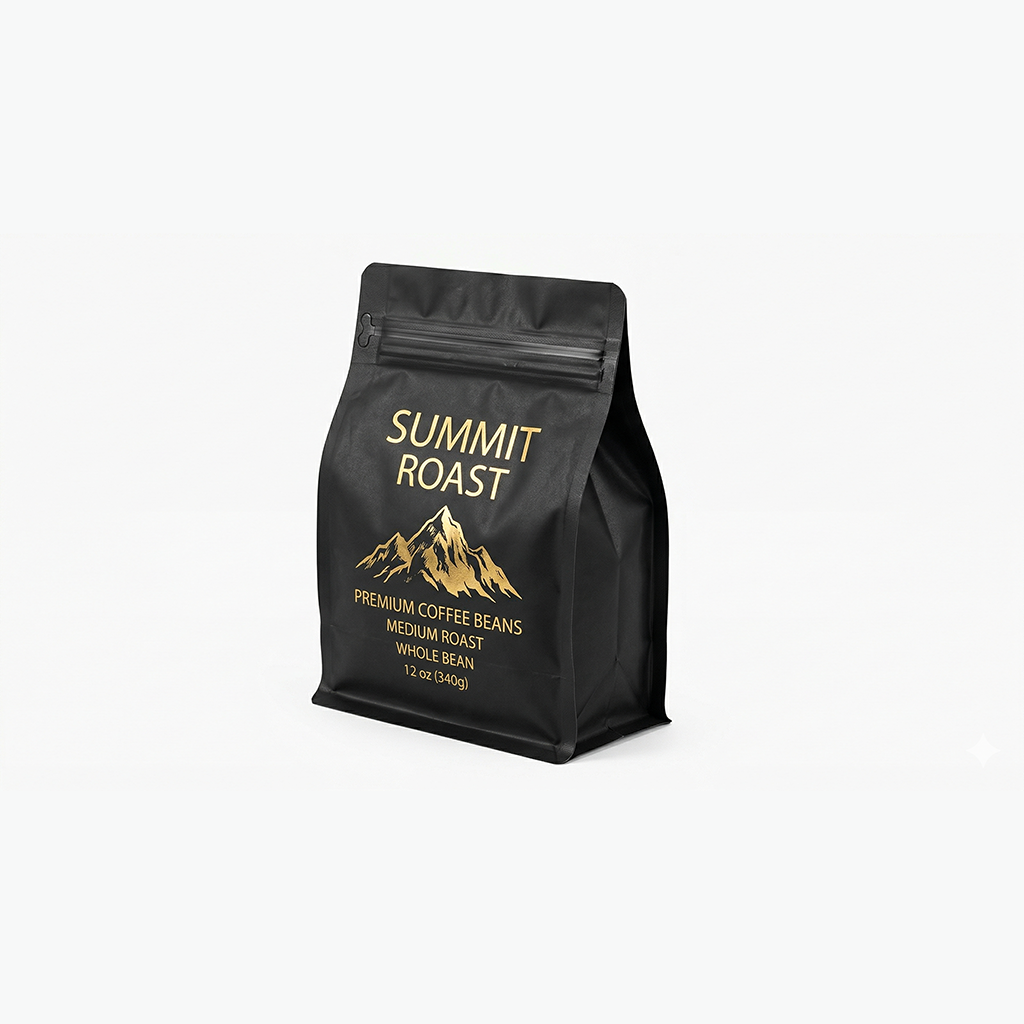 Custom printed matte black stand-up coffee pouch