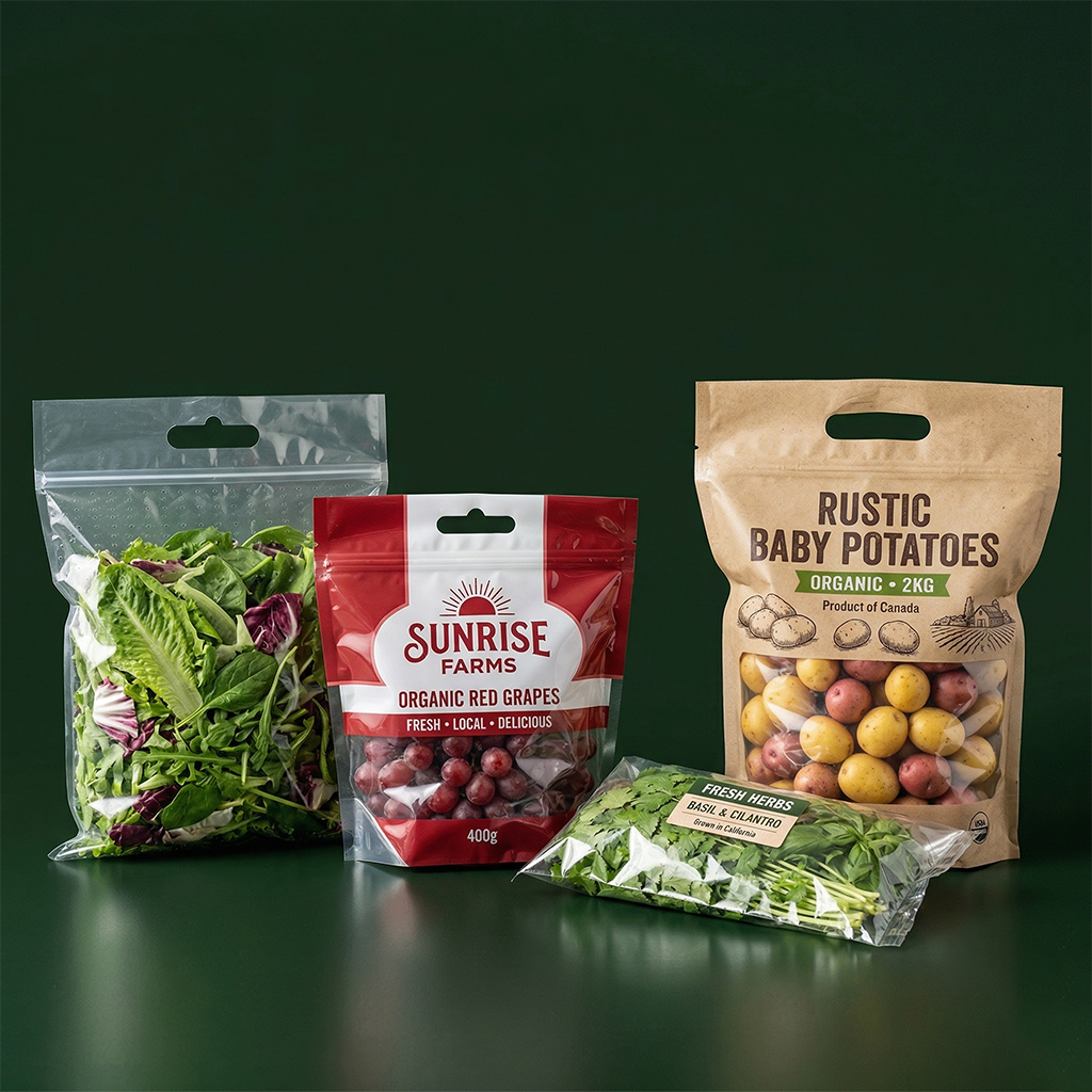 Custom printed produce bags and pouches by Tychon Packaging